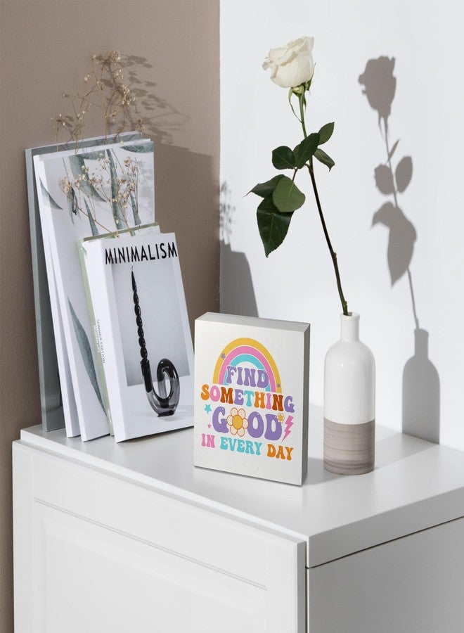 kunlisa Groovy Find Something Good in Every Day Retro Flower Rainbow Wooden Box Sign Desk Decor,Positive Quote Wood Block Plaque Box Sign for Home Girls Room Dorm Wall Shelf Tabletop Decoration - Image 3